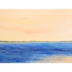 Sunrise Dog Walk, 9 x 12 Acrylic Painting, Seascape Signed Art, Abstract Artwork